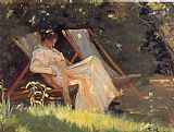 Reading Canvas Paintings - Marie en el jardin reading